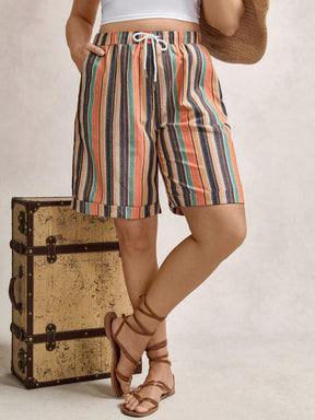 Short Listrado Plus Size Cordão